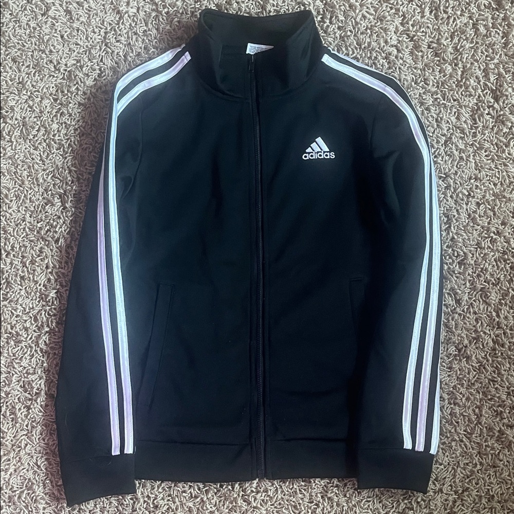 Adidas Boys Black Track Jacket with White Stripes Youth Medium 10/12